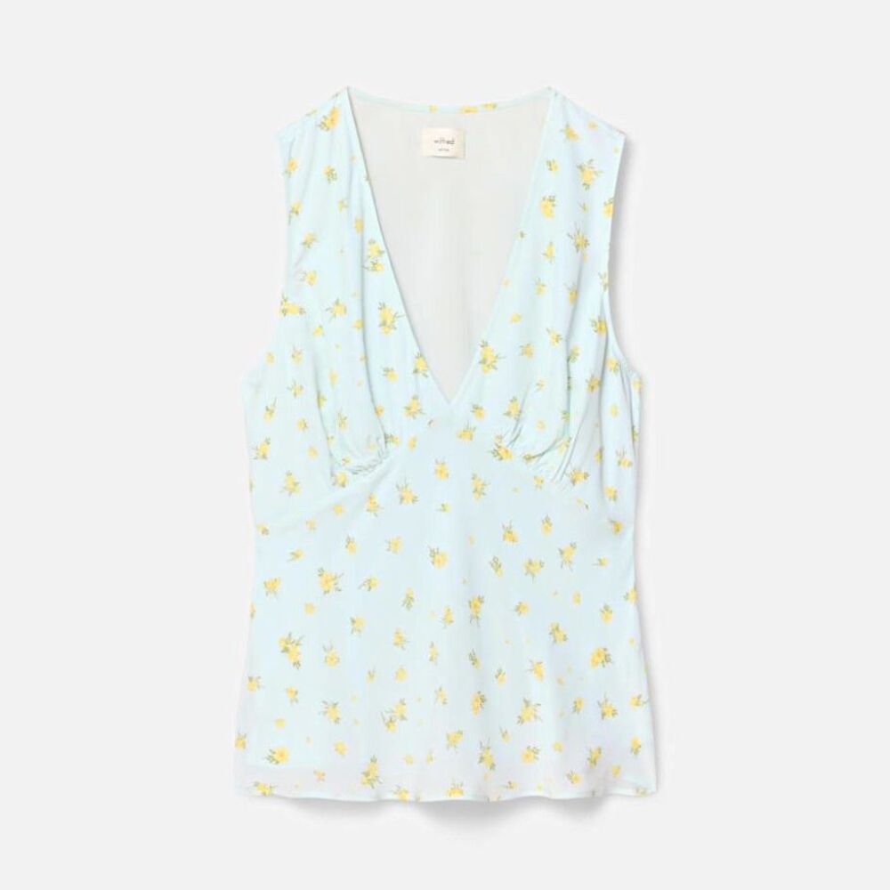 Aritzia Wilfred Novelist Floral Wrap V-Neck Sleeveless Blouse Light Green Sz S